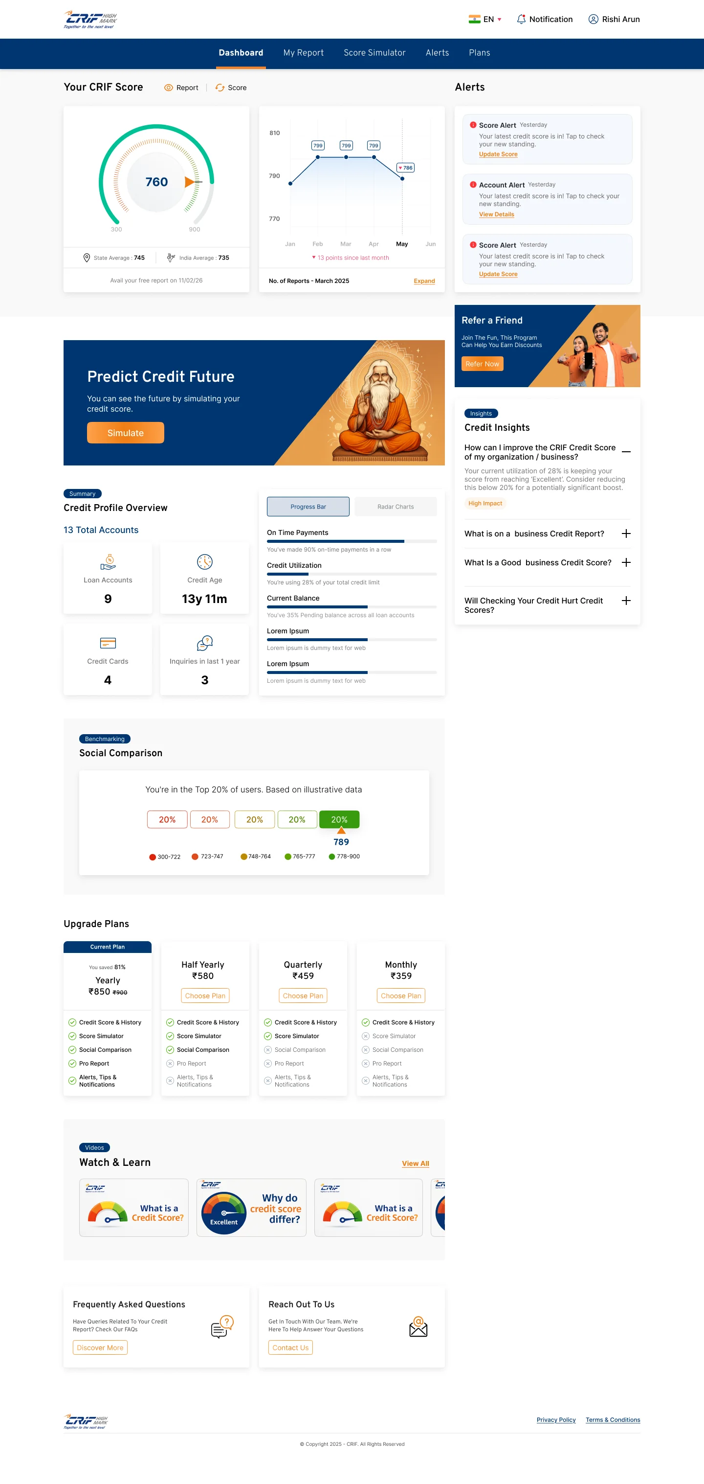 CRIF dashboard on web