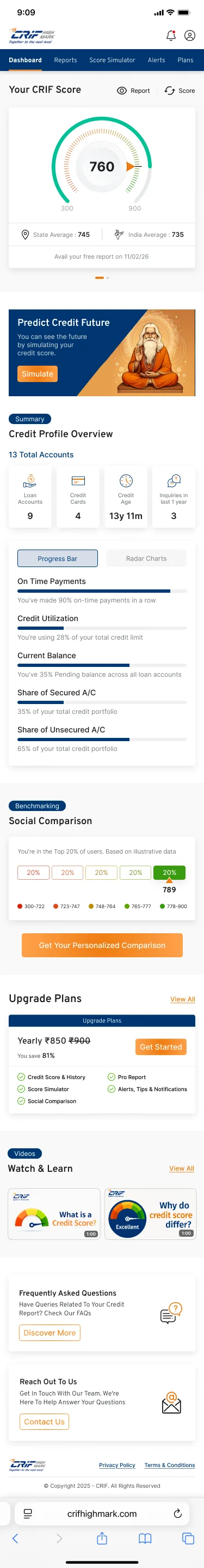 CRIF dashboard on mobile